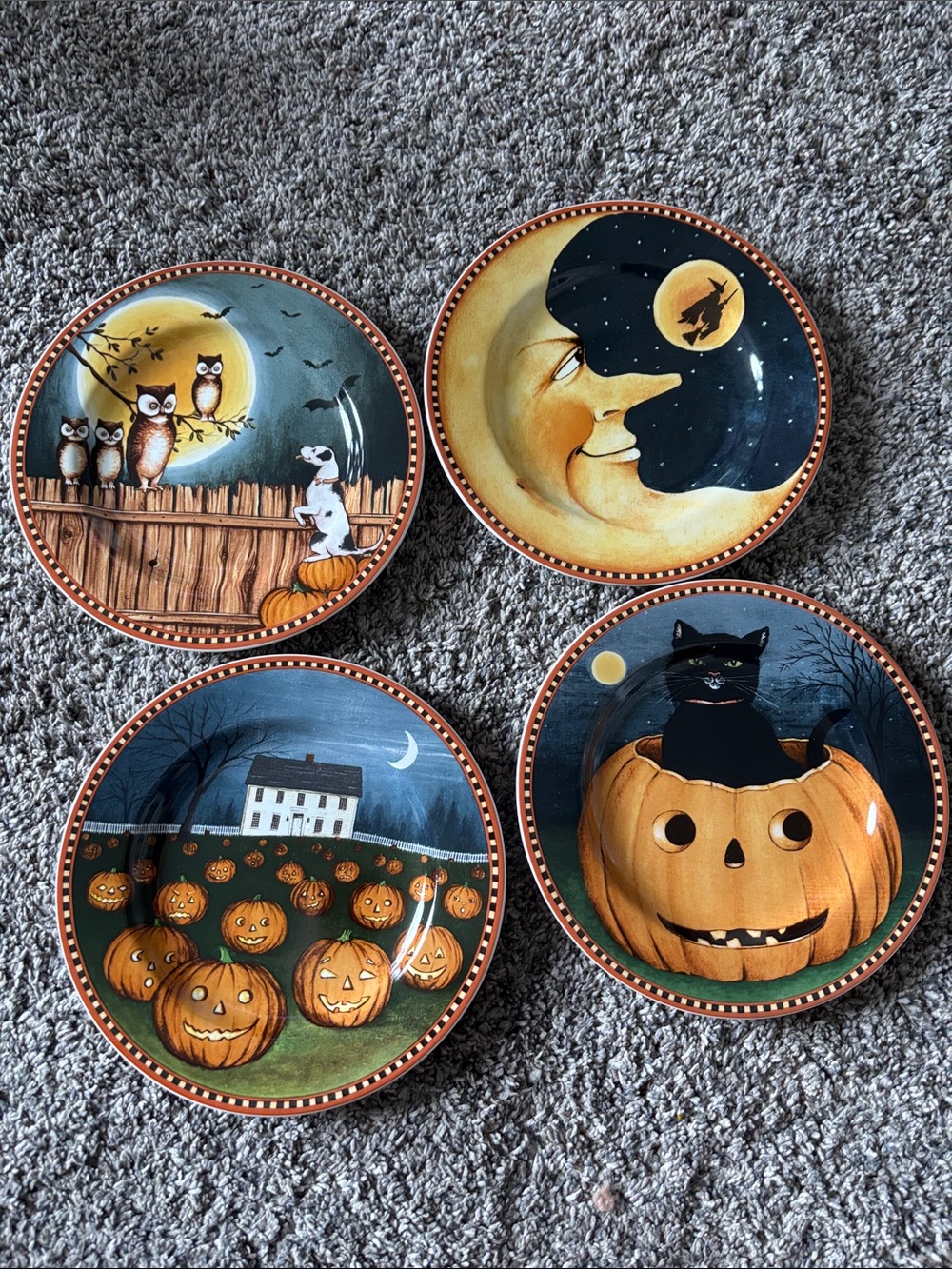 Halloween Collector Plates - Orange, Black, Yellow 8”